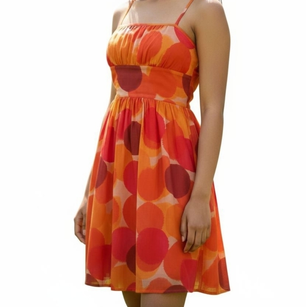 Theory Watercolor Polka Dot Orange Silk/Cotton Blend Mini Dress Size S